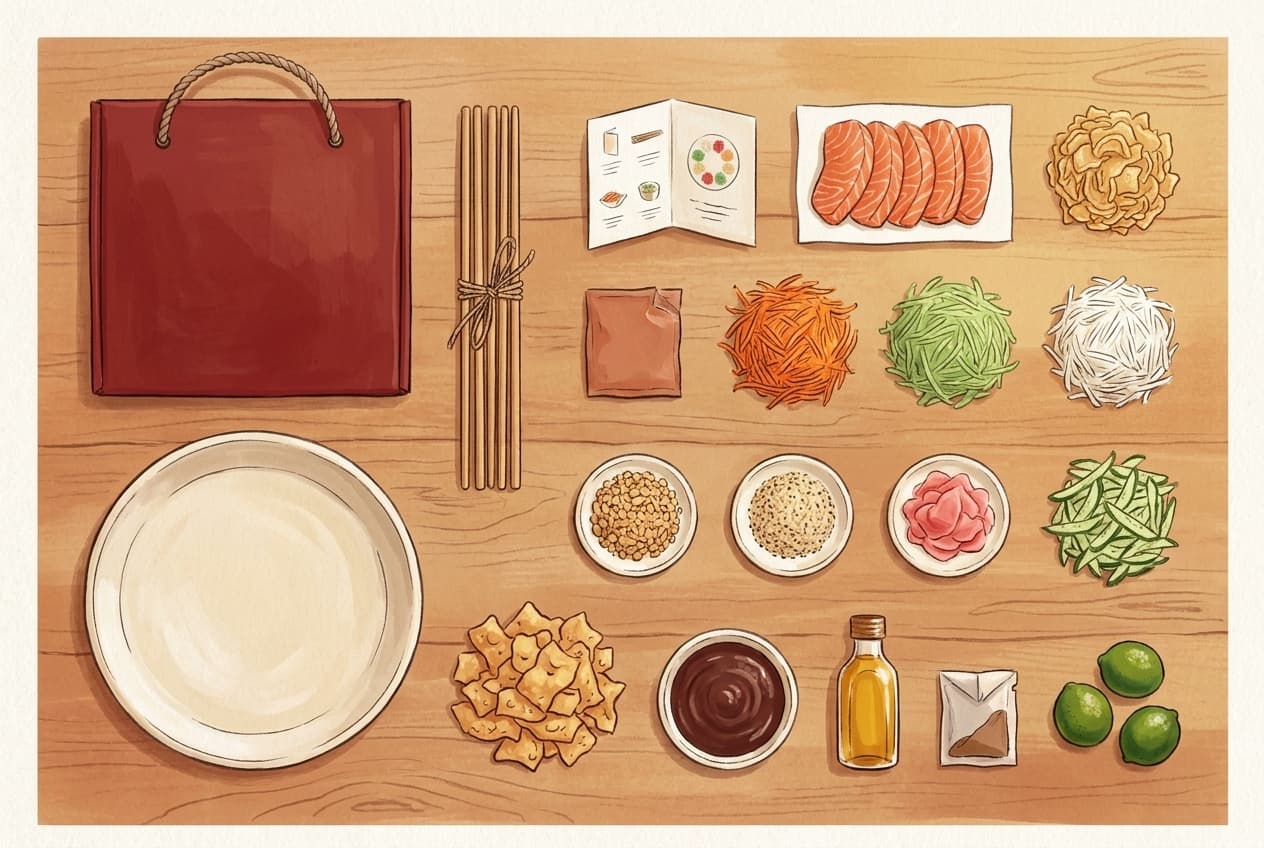 Top-down guide of everything inside the yusheng set laid out on a workbench